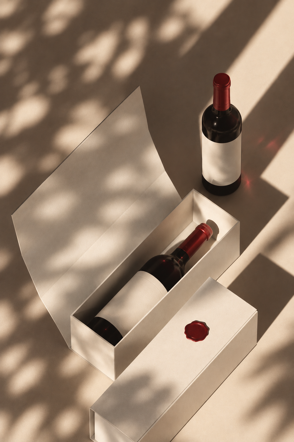 Packaging per vino con bottiglie e confezione coordinata